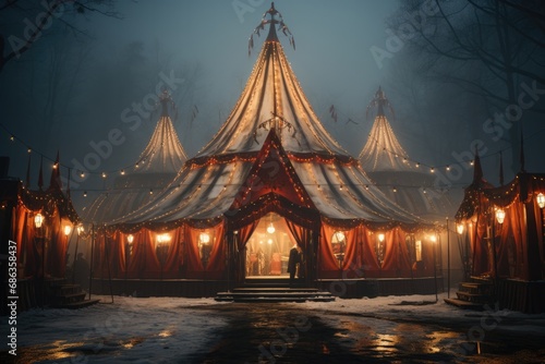 circus tent in a fog