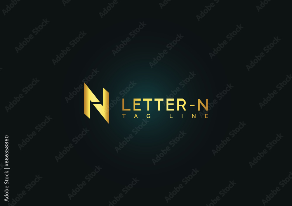 Luxury N letter logo sign vector design. Elegant linear monogram