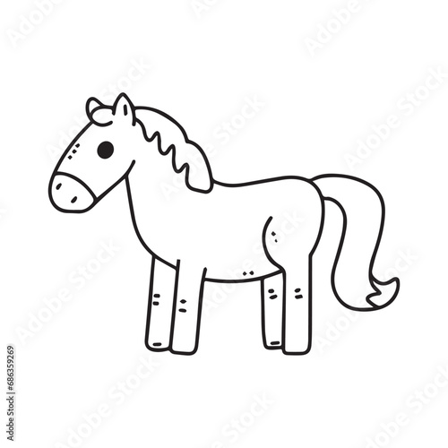 horse isolated on white  Carton horse  black and white illustration  and coloring page on a white background. line drawing style