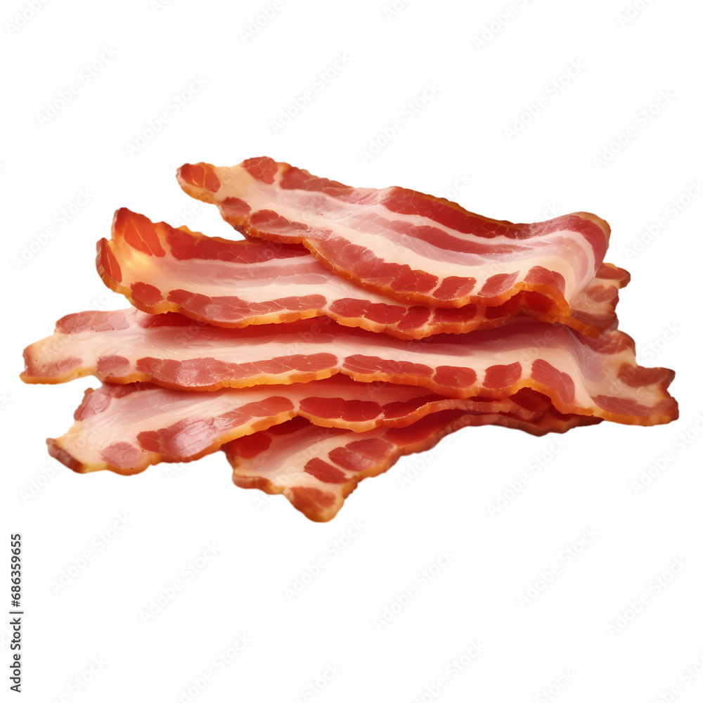 Obraz premium Cooked bacon slices isolated on transparent background
