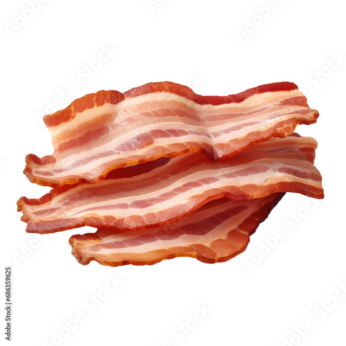 Cooked bacon slices isolated on transparent background