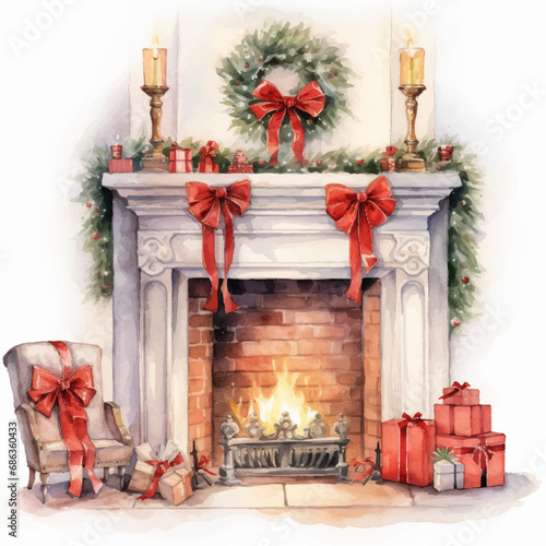 cozy light fireplace with fire and decorations 2