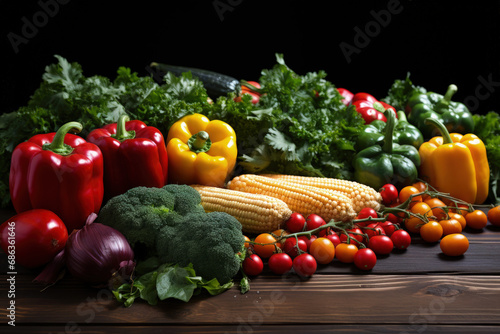 Garden-to-Table Delight  Fresh Vegetables Gracing a Wooden Table Setting - Generative AI