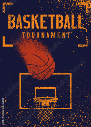 Basketball tournament typographical vintage grunge style poster design. Retro vector illustration.