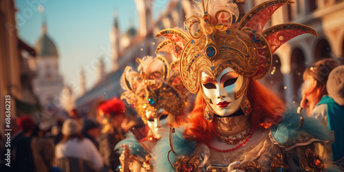 Venetian Twilight Elegance: Masks at Sunset Carnival