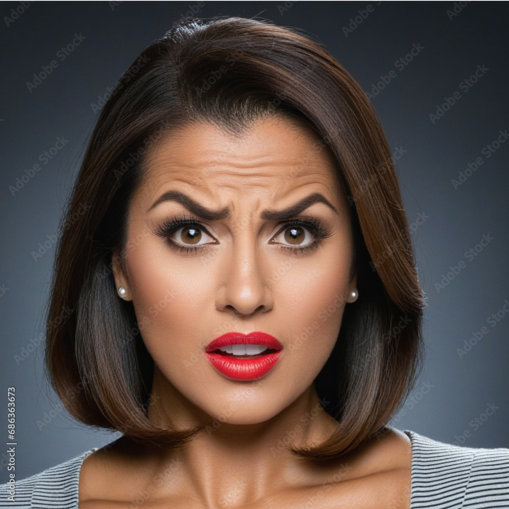 Female face with angry expression, Generative AI Female face with angry expression, Generative AI