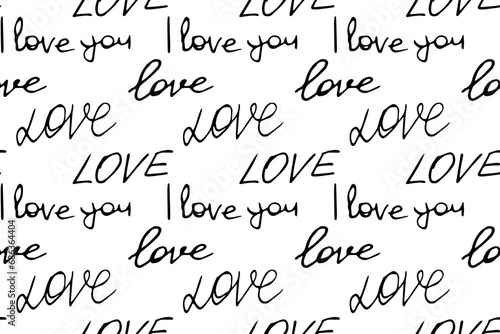 love lettering seamless vector pattern, english, doodle, letters, romantic print, i love you photo