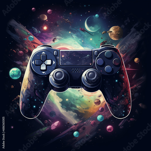 Gaming art illustration with scifi game controller