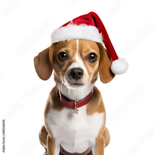 Cute Puppy Dog Wearing Christmas Hat Christmas Outfit No Background Applicable to Any Context Perfect For Print on Demand Merchandise © Kevin