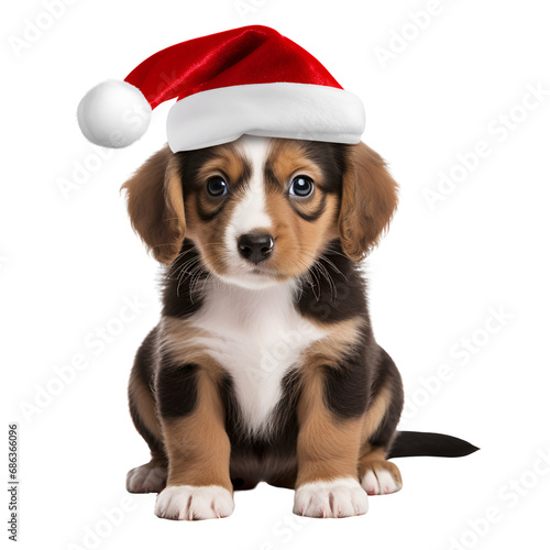 Cute Puppy Dog Wearing Christmas Hat Christmas Outfit No Background Applicable to Any Context Perfect For Print on Demand Merchandise © Kevin