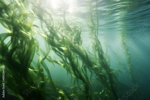 Seaweed floating beneath the water.