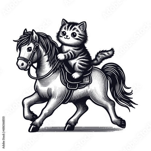 cat riding a horse cute sketch
