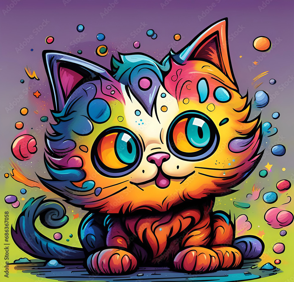 Fototapeta premium Festive cheerful cat for design, funny children's illustration, vector illustration,
