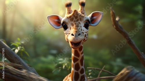  a close up of a giraffe's face with a giraffee in the background and a giraffee in the foreground with a giraffee in the background. © Anna