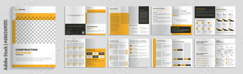 Construction brochure design template with yellow and black color, real estate brochure