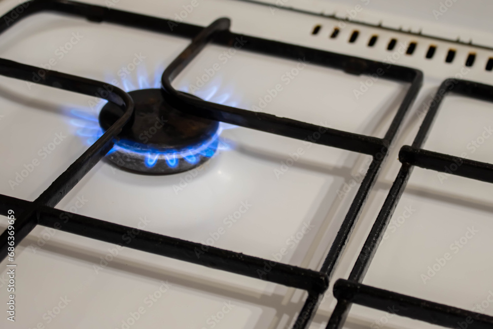 Woman turning on the gas burner on the stove. Woman turning on the gas burner on the stove.
