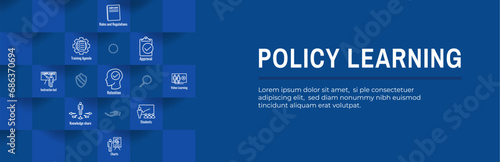 Policy Learning Web Header Banner with Leadership and Training, Compliance Training Icons