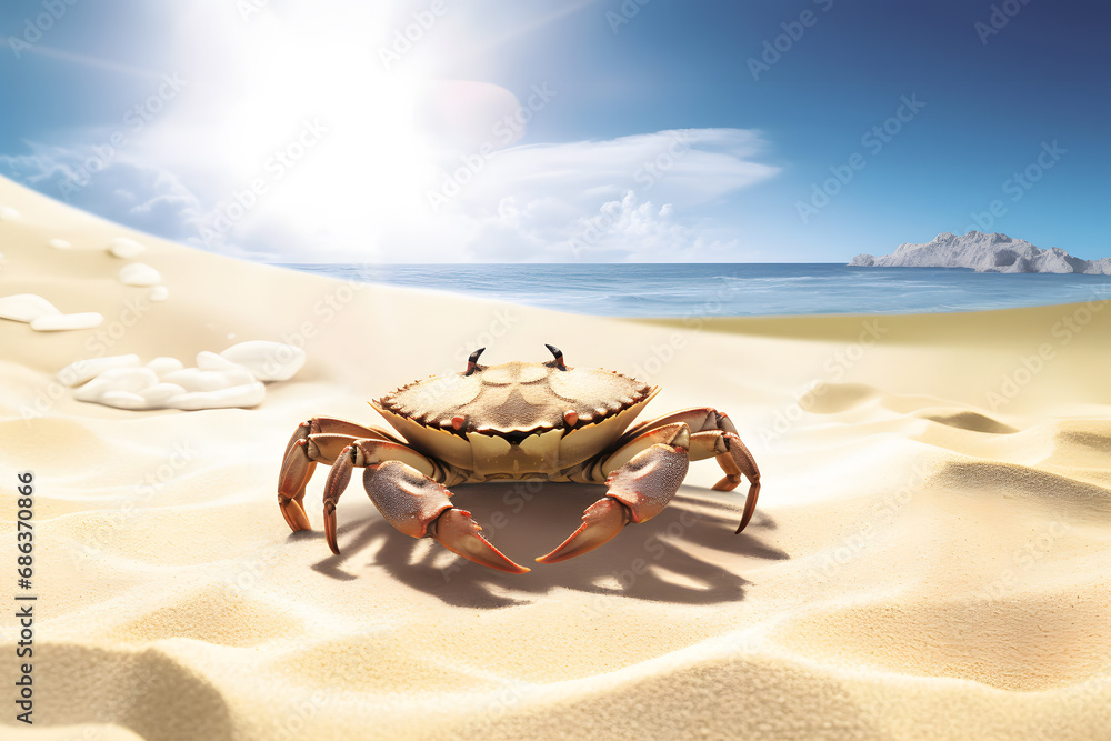 close-up of a crab without claw on the seashore in the morning. Neural network AI generated art close-up of a crab without claw on the seashore in the morning. Neural network AI generated art