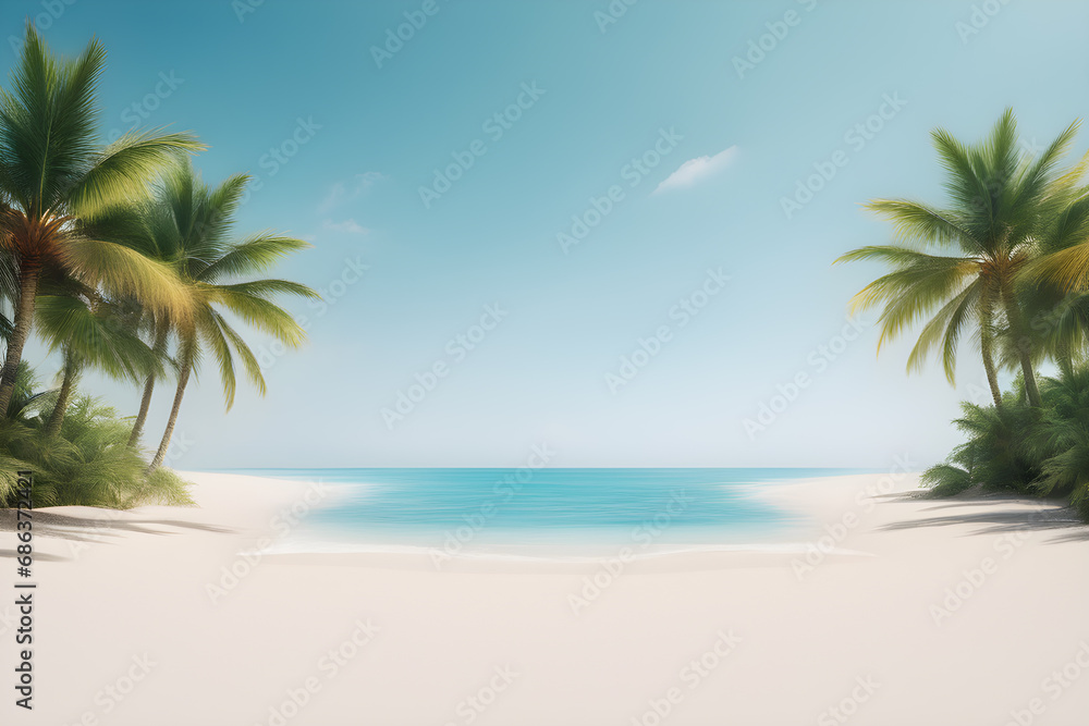 paradise concept, tropical island with white sand, sea and palm trees
