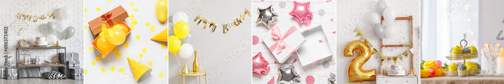 Birthday collage with decorations and sweets Birthday collage with decorations and sweets