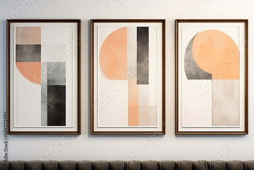 Set of three abstract geometric pieces. Modern poster art for print. Abstract wall art. Digital interior art. abstract texture