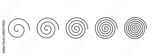 Collection of simple spirals. Linear decorative spirals