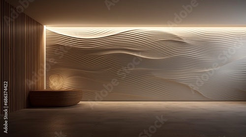 A softly lit wall with a gentle wave-like texture, adding depth and interest to the minimalist design.