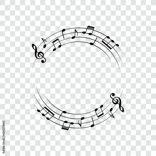 Music notes background, round musical frame, vector illustration.