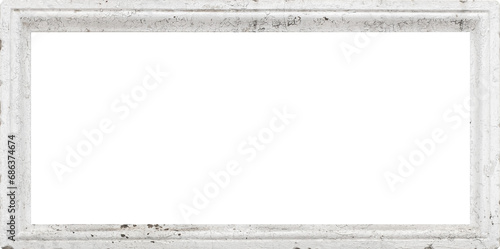 Decorative monumental rectangular concrete frame with transparent peeling paint with free white space in the center. photo