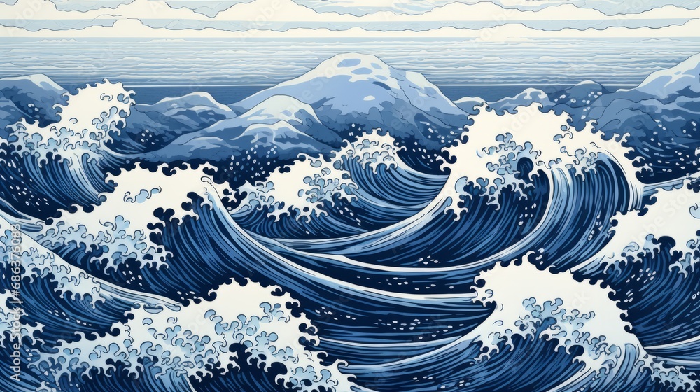 Stylized Illustration of Cerulean Ocean Waves Stylized Illustration of Cerulean Ocean Waves