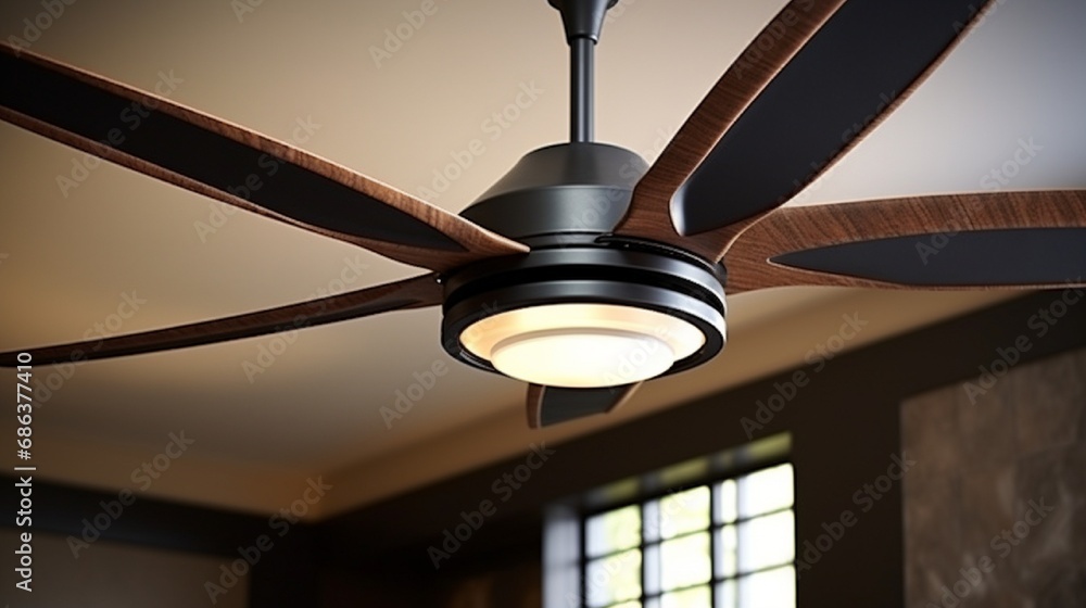 A stylish and modern ceiling fan with adjustable settings for personalized comfort. - obrazy, fototapety, plakaty 