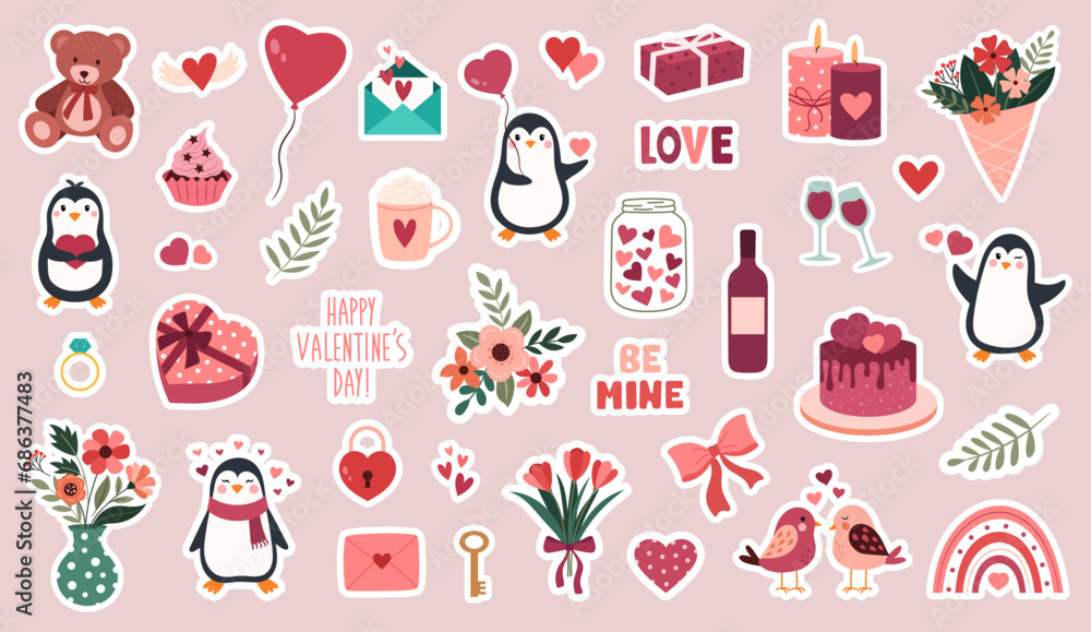 Big set of stickers for Valentine's day Big set of stickers for Valentine's day
