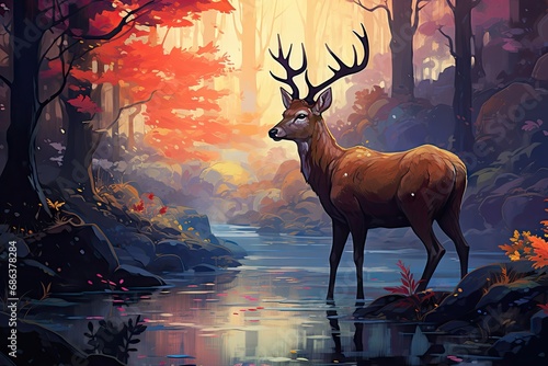 the deer in the forest Generative AI
