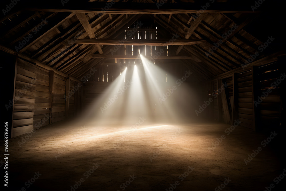 Rays of light in the barn. Neural network AI generated art - obrazy, fototapety, plakaty 