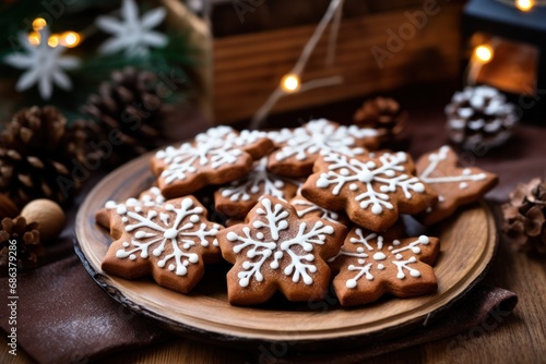 A view of christmas biscuits, some christmas elements on the table , generated with AI