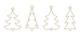 Christmas trees line icons. Gold Christmas trees with stars.