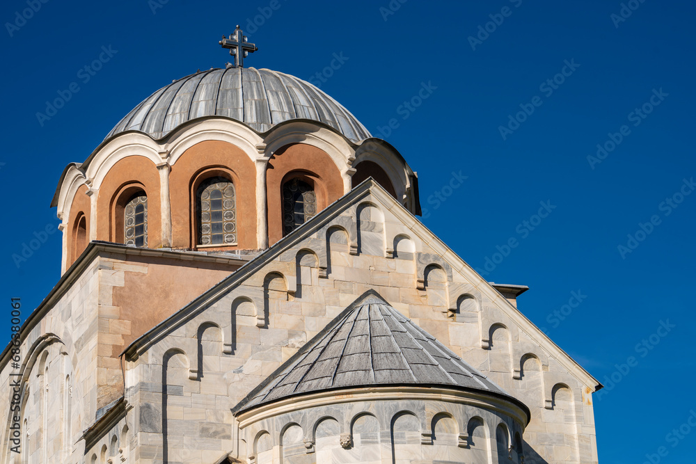 Close-up top of Studenica monastery in Serbia
