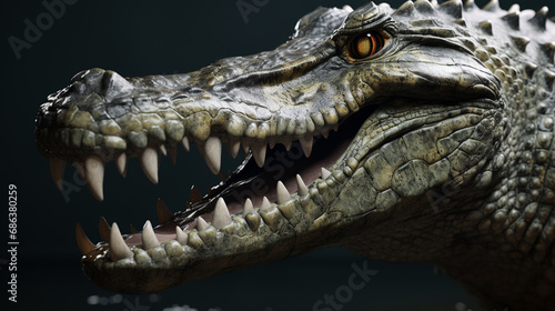 The Crocodile. Large Crocodile open mouth isolated on dark background. generative ai