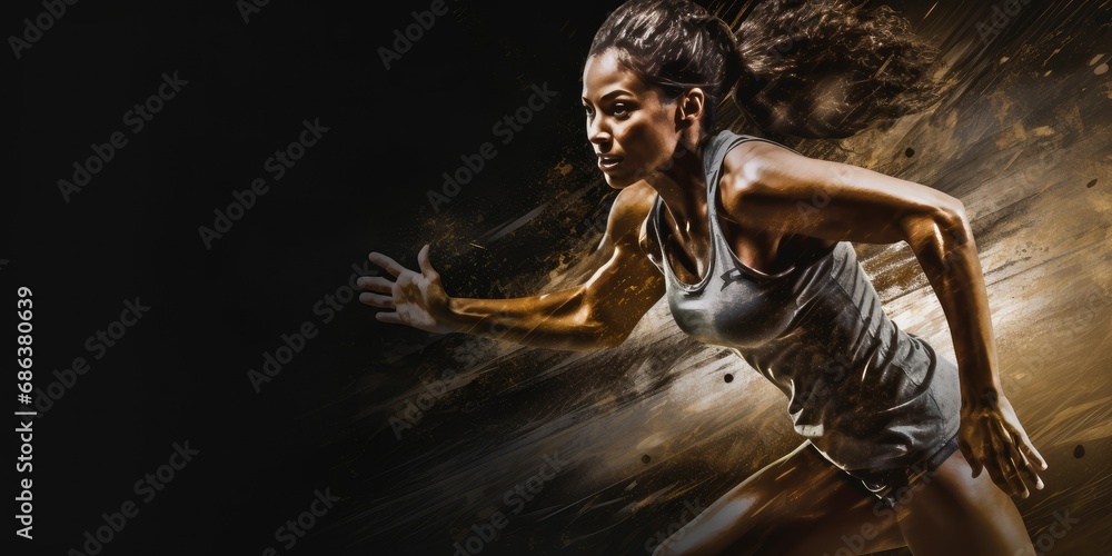 Fototapeta premium Woman runner. Young athletic woman running a marathon in running clothes. Sport, running.