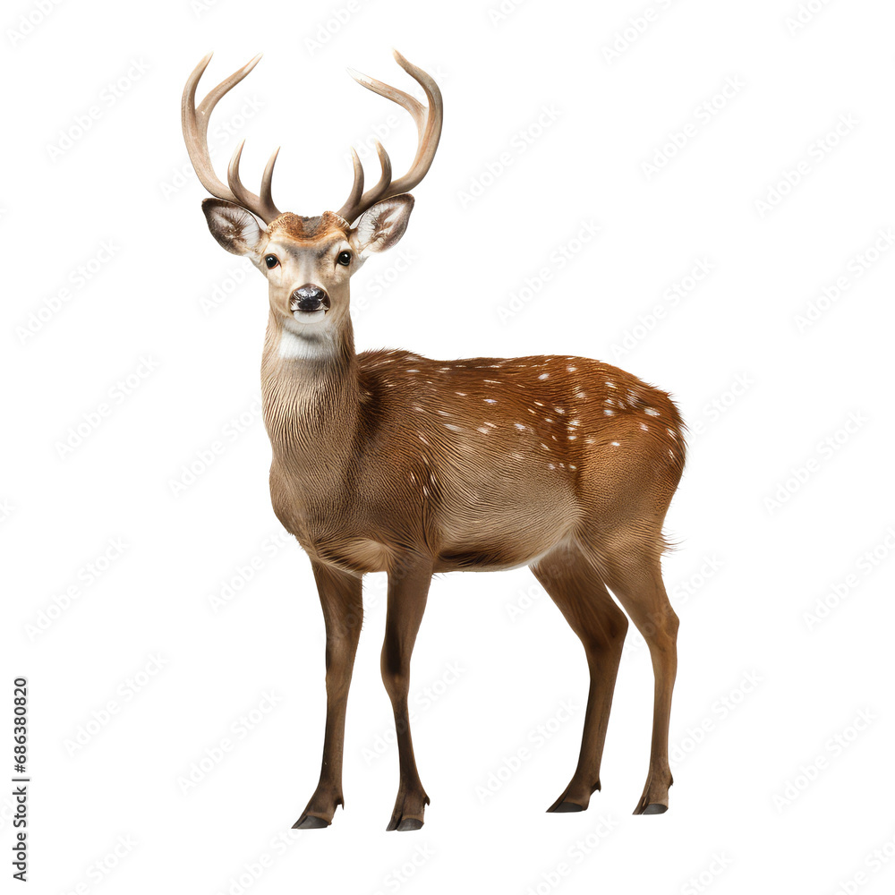 Fototapeta premium Deer, looking in to camera, side view full body, transparent background