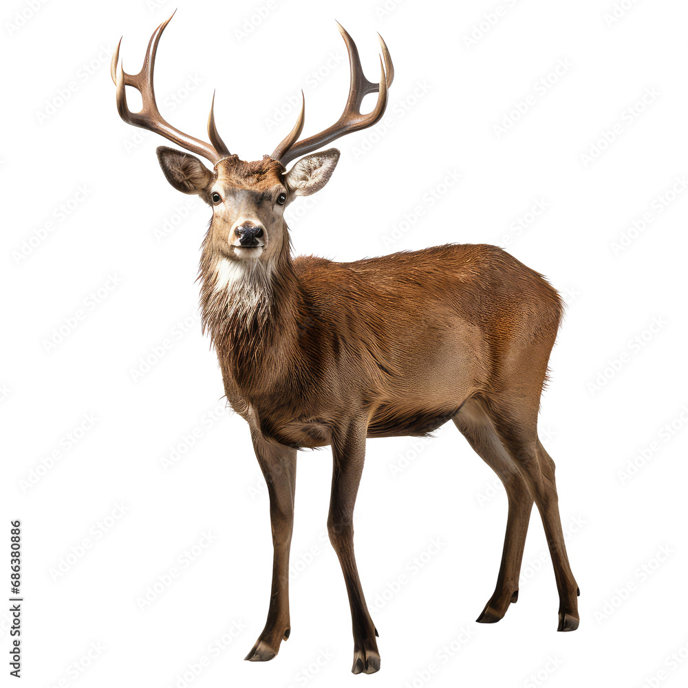 Fototapeta premium Deer, looking in to camera, side view full body, transparent background