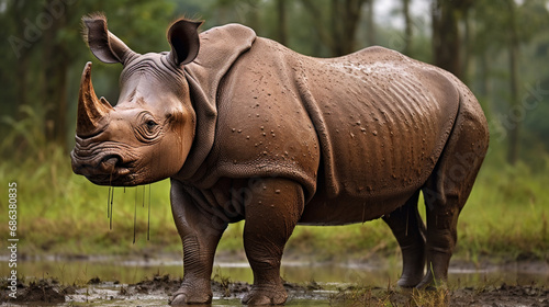 The Javan rhinoceros or the Javan rhino, Sunda rhinoceros lesser one horned rhinoceros generative ai photo