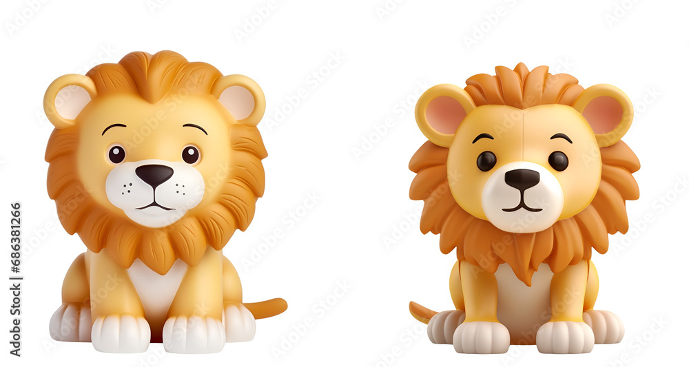 Children’s 3D Rendering Banner: A Cute Lion Set, King of the Jungle, in the Style of Plastic Bath Toys, Isolated on Transparent Background, PNG Children’s 3D Rendering Banner: A Cute Lion Set, King of the Jungle, in the Style of Plastic Bath Toys, Isolated on Transparent Background, PNG