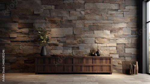 A textured stone wall in earthy tones, conveying a timeless and natural aesthetic.