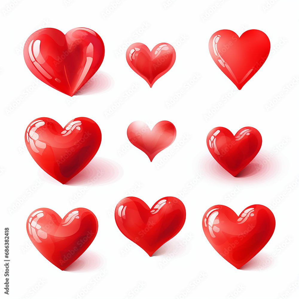 Set of 3D hearts