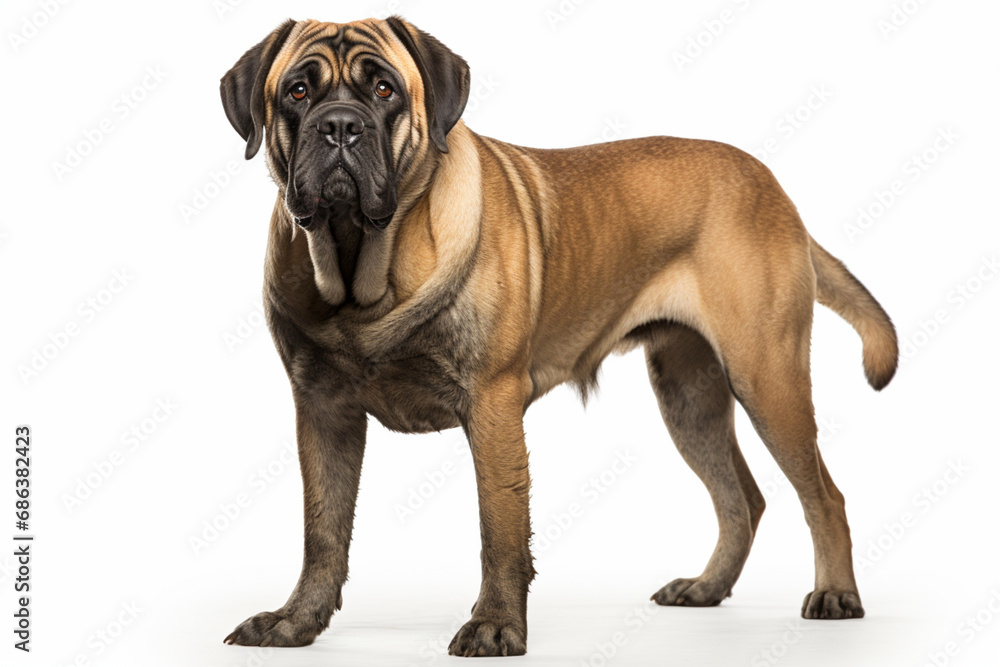 English Mastiff left side view portrait. Adorable canine studio photography. English Mastiff left side view portrait. Adorable canine studio photography.