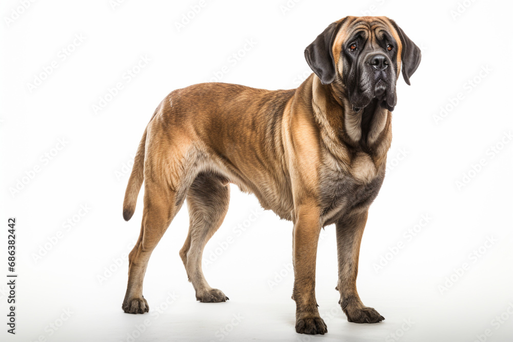 English Mastiff right side view portrait. Adorable canine studio photography. English Mastiff right side view portrait. Adorable canine studio photography.