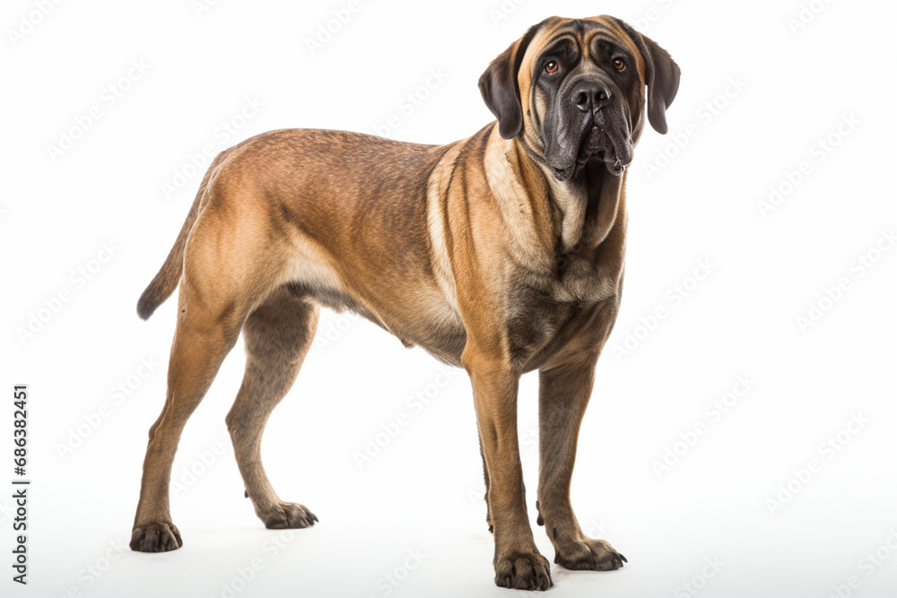 English Mastiff right side view portrait. Adorable canine studio photography.