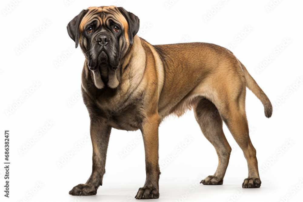 English Mastiff left side view portrait. Adorable canine studio photography. English Mastiff left side view portrait. Adorable canine studio photography.