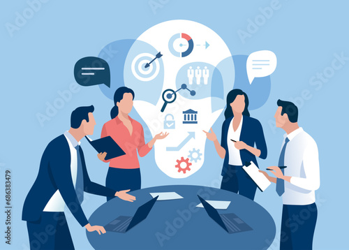 The idea, innovation. Discussing a project. Brainstorming. Business vector illustration. 